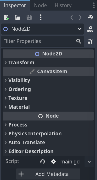 Godot Main Scene Inspector
